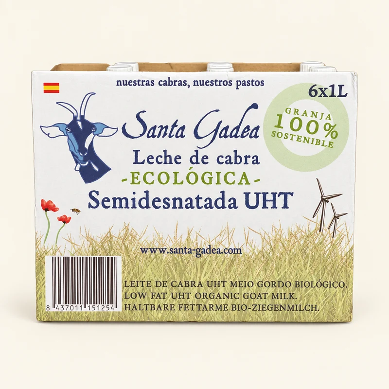 Leche de cabra ecológica UHT semidesnatada, pack 6 × 1 L