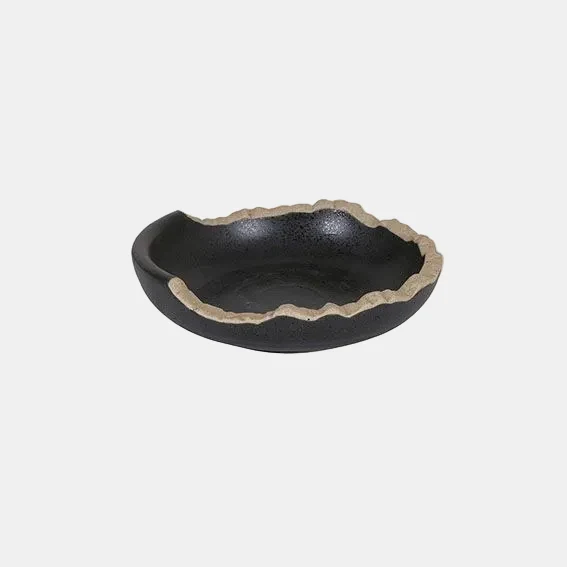Plato redondo irregular negro filo marrón Stoneware. Varias medidas y uds.