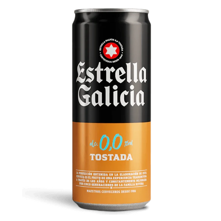 Pack Estrella Galicia 0,0 Tostada, frigopack de 10 latas de 33 cl + 6 copas