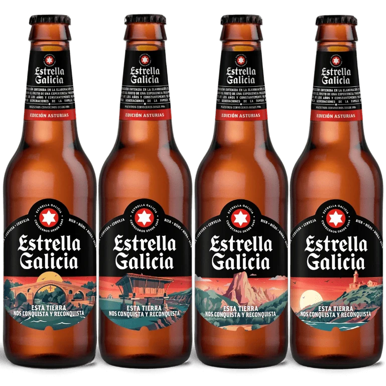 Estrella Galicia edición Asturias, 4 botellas de 33 cl