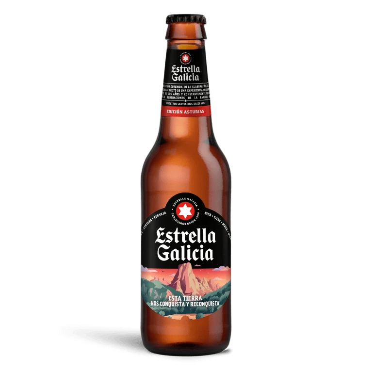Estrella Galicia edición Asturias, 4 botellas de 33 cl