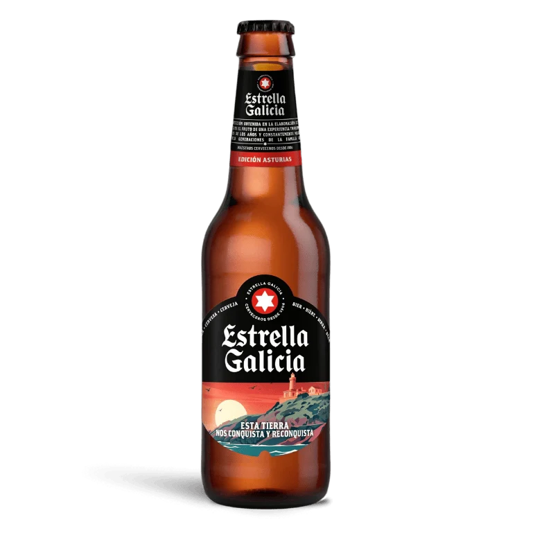 Estrella Galicia edición Asturias, 4 botellas de 33 cl