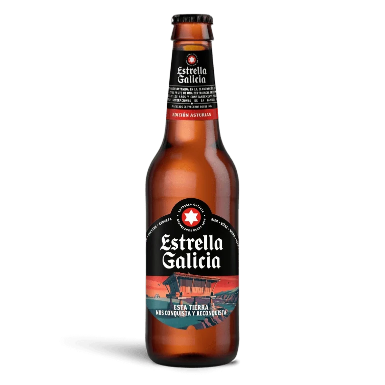 Estrella Galicia edición Asturias, 4 botellas de 33 cl