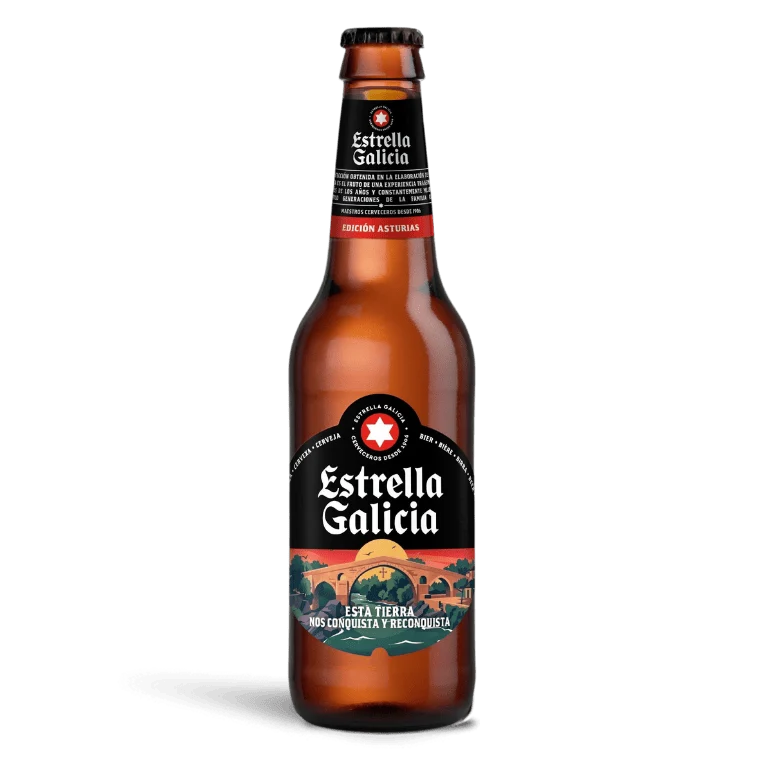 Estrella Galicia edición Asturias, 4 botellas de 33 cl