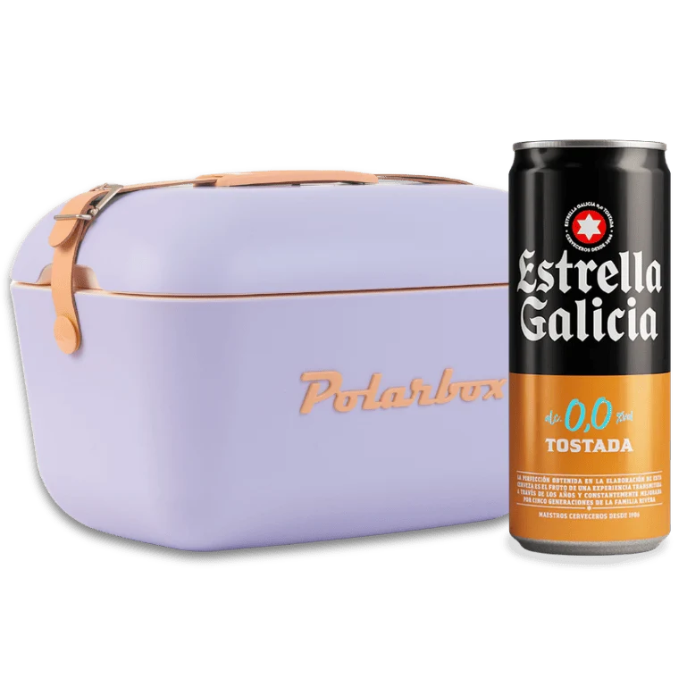 Verano Vintage: Nevera Polarbox Malva + Frigopack Estrella Galicia 0,0 Tostada