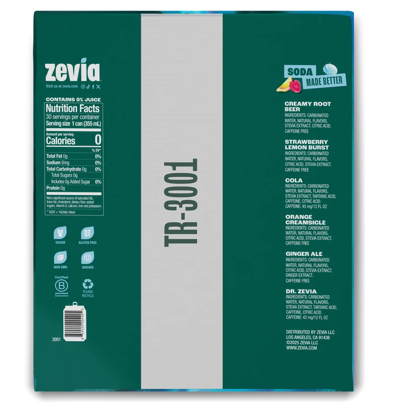 Zevia Soda Variety Pack, 30-count
