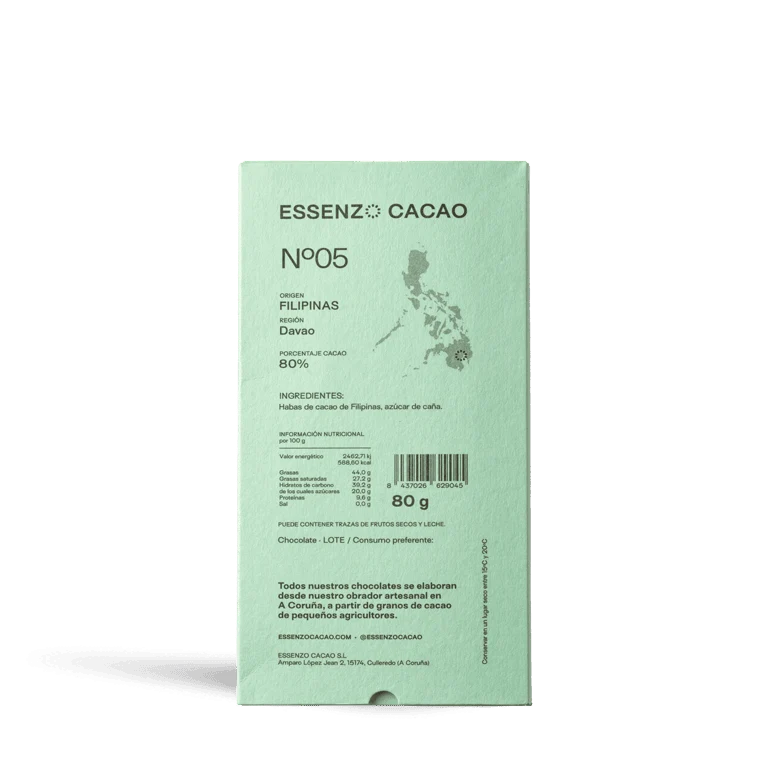 Chocolate Davao Essenzo Filipinas 80% de Essenzo Cacao, 1 tableta de 80 g