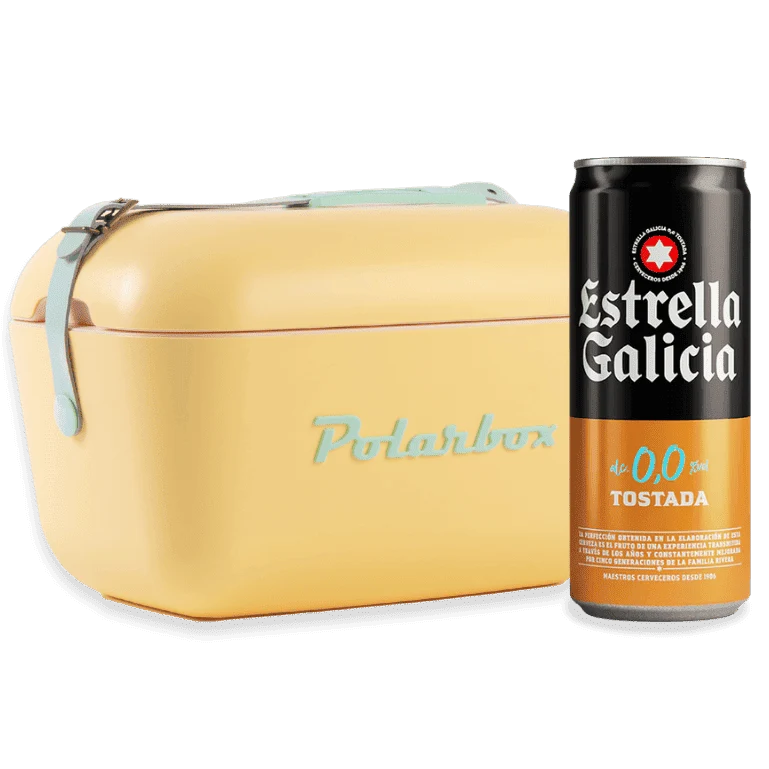 Verano Vintage: Nevera Polarbox Amarilla + Frigopack Estrella Galicia 0,0 Tostada