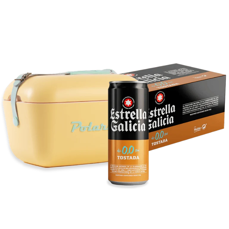 Verano Vintage: Nevera Polarbox Amarilla + Frigopack Estrella Galicia 0,0 Tostada