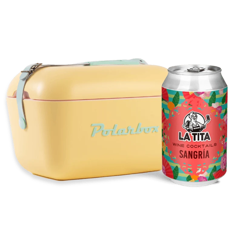 Verano Vintage: Nevera Polarbox Amarilla + 24 latas de Sangría La Tita Rivera