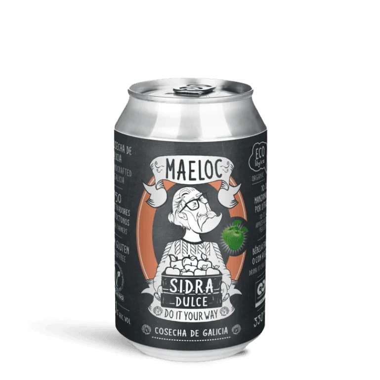 Sidra dulce ecológica de Maeloc, pack 12 latas de 33 cl