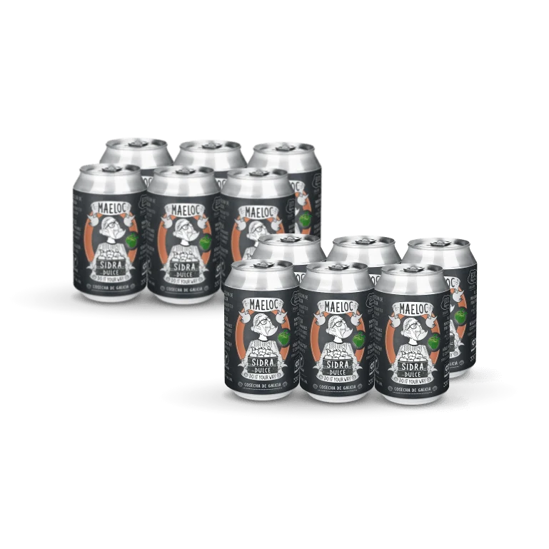 Sidra dulce ecológica de Maeloc, pack 12 latas de 33 cl