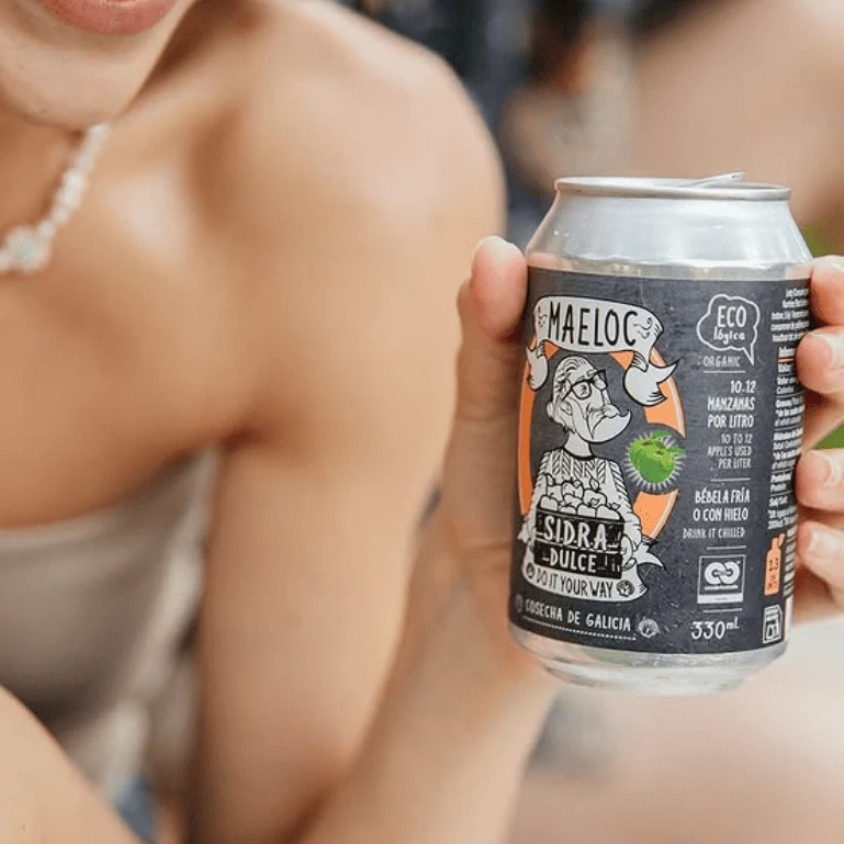 Sidra dulce ecológica de Maeloc, pack 12 latas de 33 cl