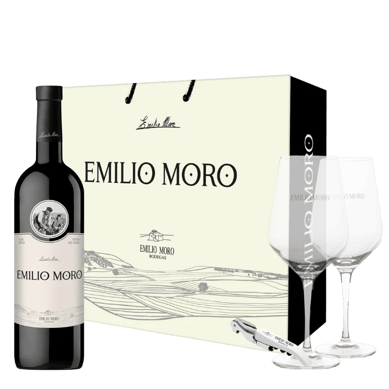 Pack el brindis de siempre: vino Emilio Moro 2020, 1 botella de 75 cl + 2 copas + 1 sacacorchos