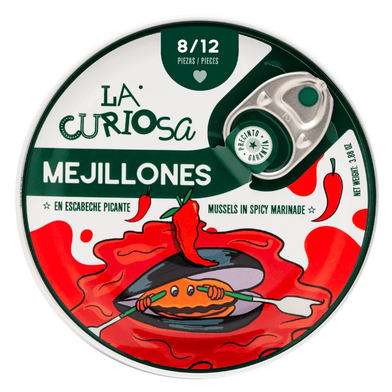 Mejillones en escabeche picante de conservas La Curiosa, lata de 115 g