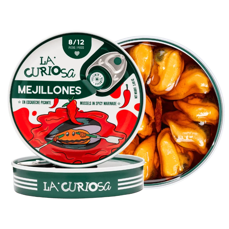 Mejillones en escabeche picante de conservas La Curiosa, lata de 115 g