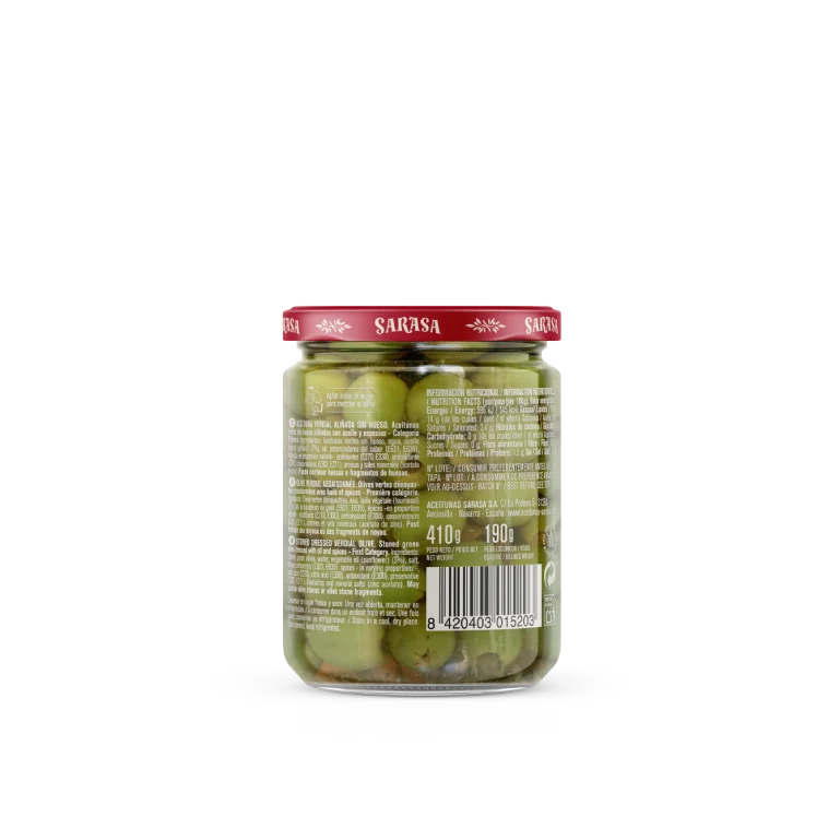 Aceitunas sin hueso hechizos del sur de Sarasa, 410 g