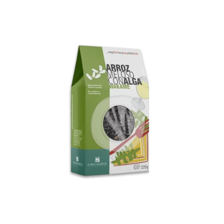 Pack de arroces cremosos de: algas suaves, alga Wakame, setas y huevas de erizo al natural de Porto-Muiños