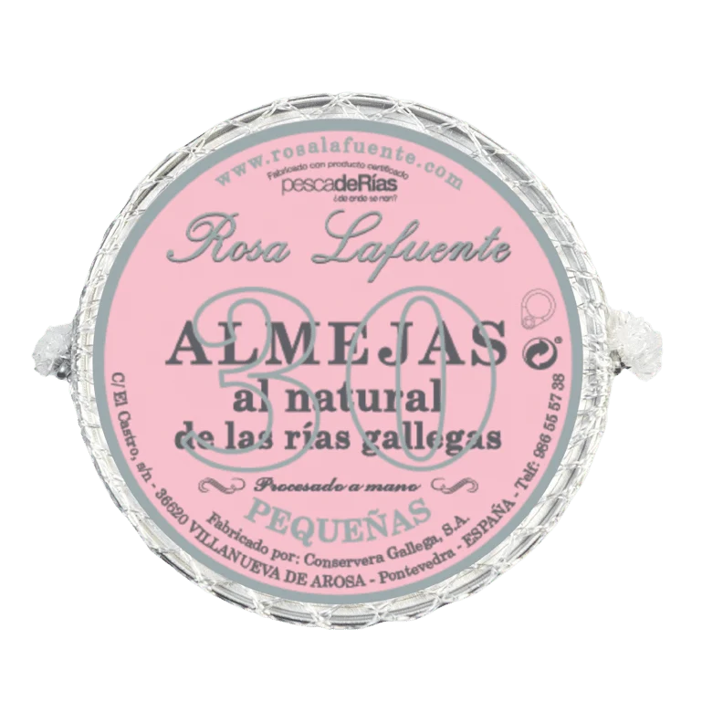 Almejas al natural de las Rías gallegas de Rosa Lafuente, lata de 30 piezas