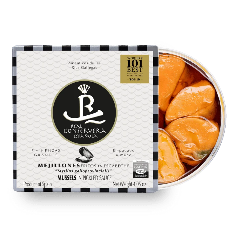 Mejillones en escabeche de Real Conservera Española, lata de 7-9 piezas grandes
