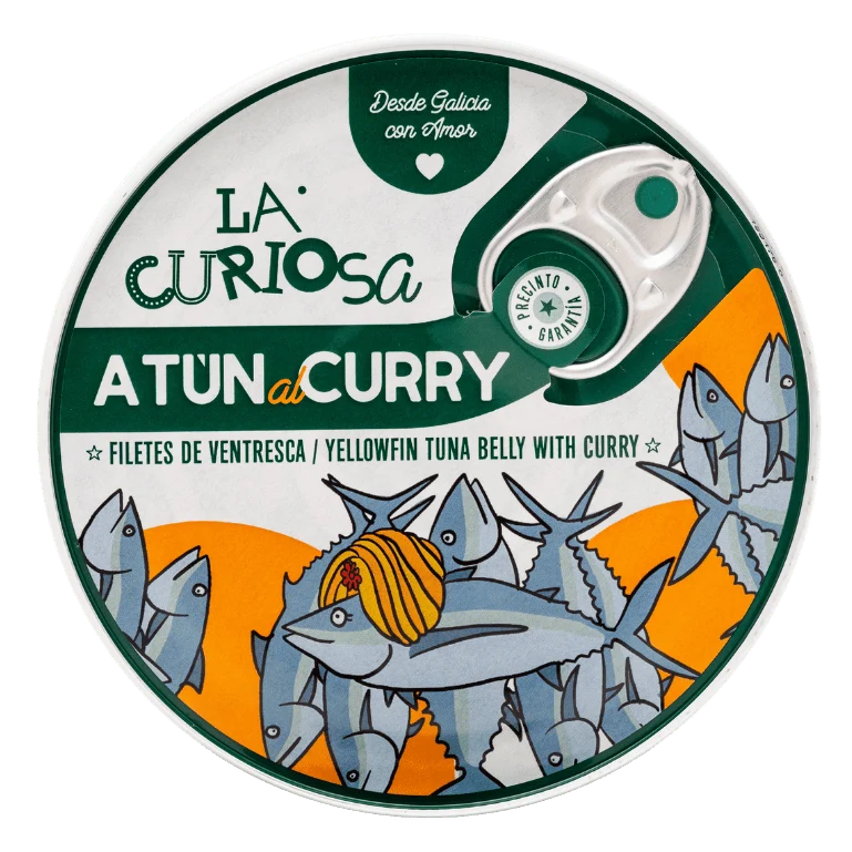 Ventresca de atún al curry de conservas La Curiosa, lata de 115 g