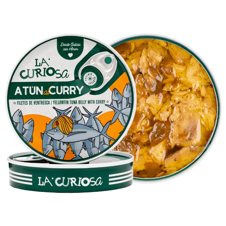 Ventresca de atún al curry de conservas La Curiosa, lata de 115 g