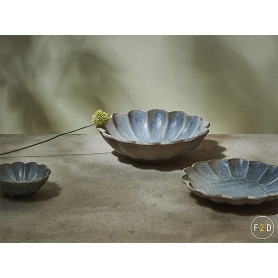 Plato hondo de porcelana Dune azul. ø25,5 cm - 4 uds.