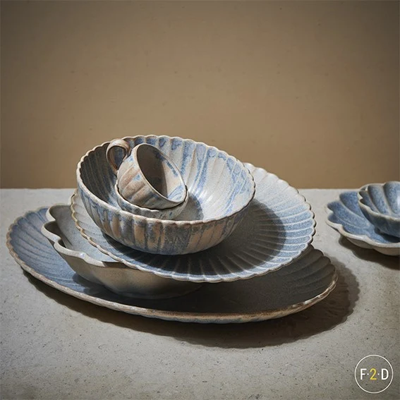 Plato llano de porcelana Dune azul. Varias medidas - 4 uds.
