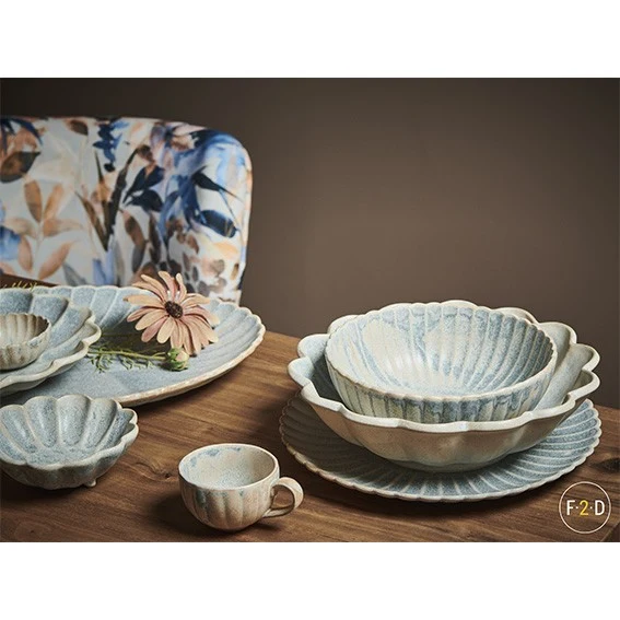Plato llano de porcelana Dune azul. Varias medidas - 4 uds.