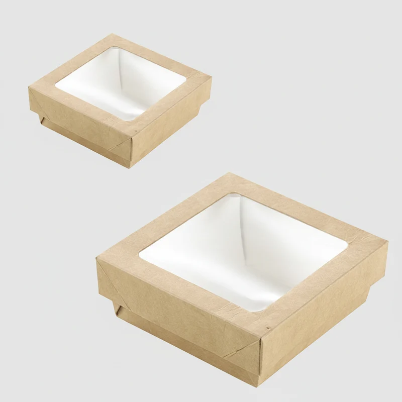 Caja de cartón kraft con ventana. Varias medidas y unidades.
