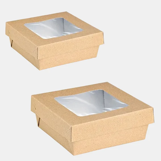 Caja de cartón kraft con ventana. Varias medidas y unidades.