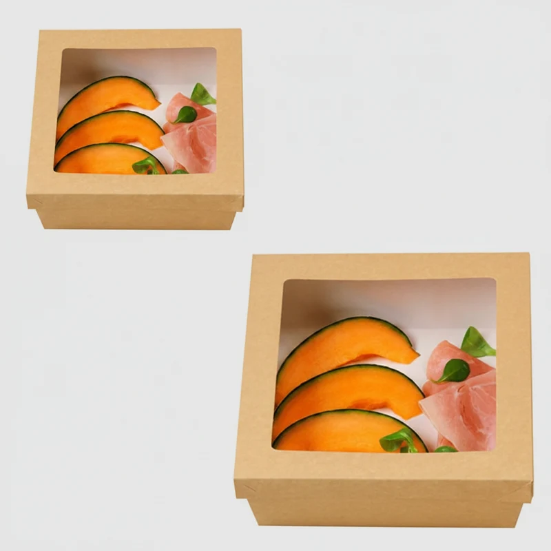 Caja de cartón kraft con ventana. Varias medidas y unidades.