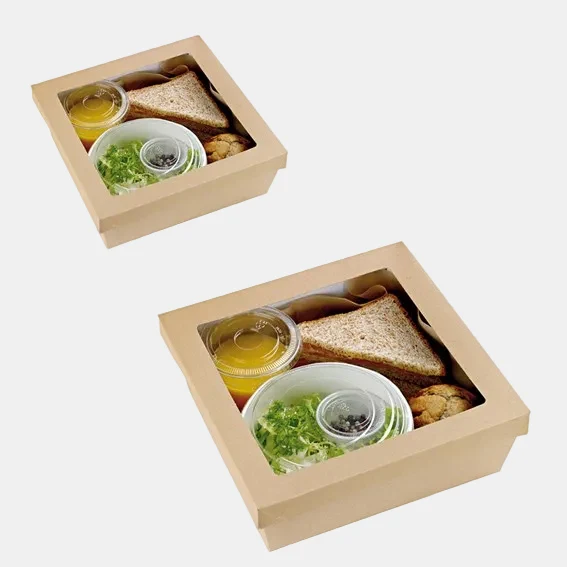 Caja de cartón kraft con ventana. Varias medidas y unidades.