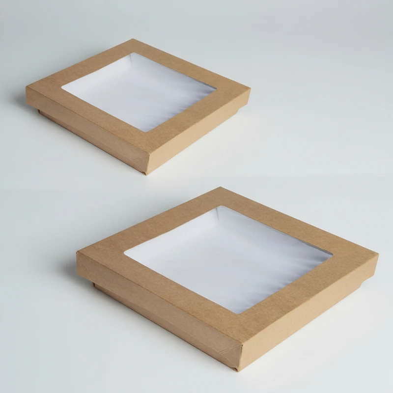 Caja de cartón kraft con ventana. Varias medidas y unidades.