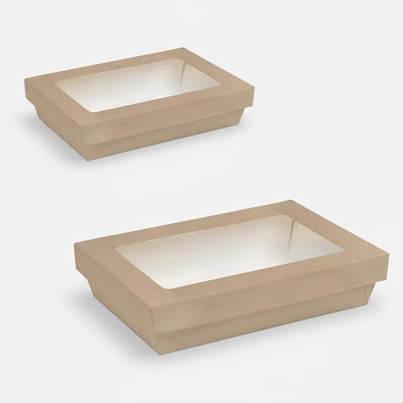 Caja de cartón kraft con ventana. Varias medidas y unidades.