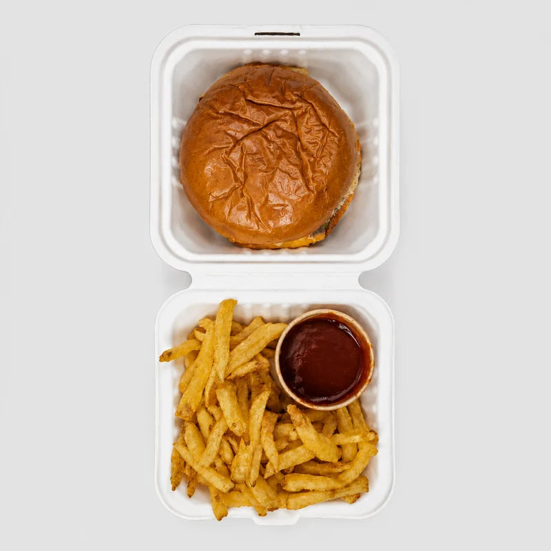 Envase hamburguesa de caña de azúcar. 15.3 x 14.7 x 8.6 cm - 500 Uds.