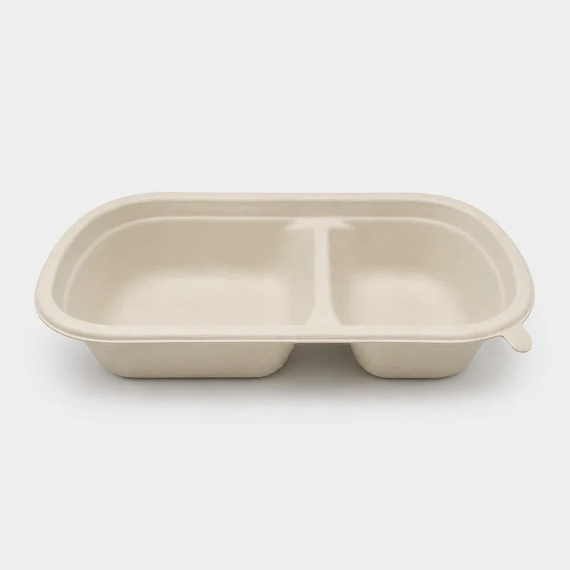 Envase de fibra de trigo 2 compartimentos. 22.9 x 13.4 x 4.4 cm. 750 ml - 500 Uds.