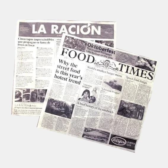 Papel de periódico parafinado estándar 29 x 30 cm. Varios modelos (500 Uds)