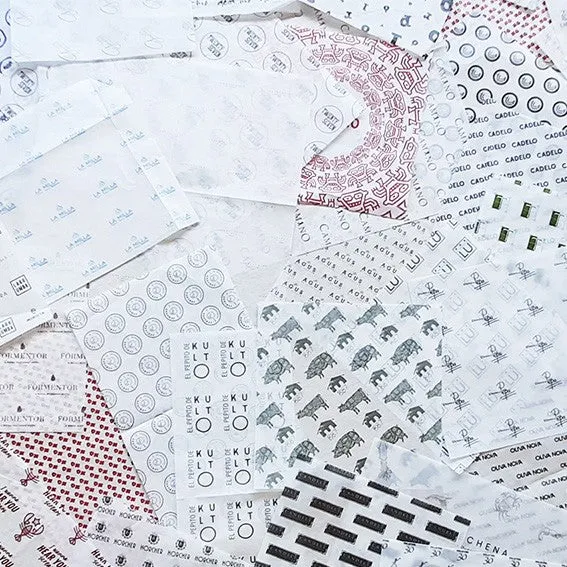 Papel parafinado personalizado 1 tinta 20x20 cm. Varios formatos.
