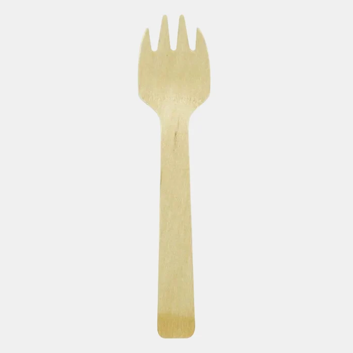 Mini tenedor-cuchara de madera biodegradable. 10,2 cm - 3000 Uds.