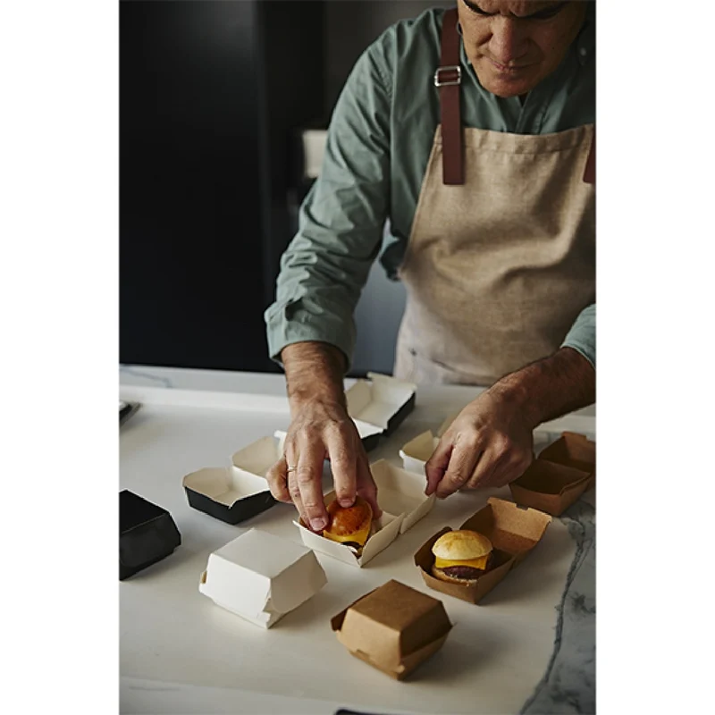 Mini caja hamburguesa cartón kraft. 14,5 x 13 x 10 cm - 300 Uds.