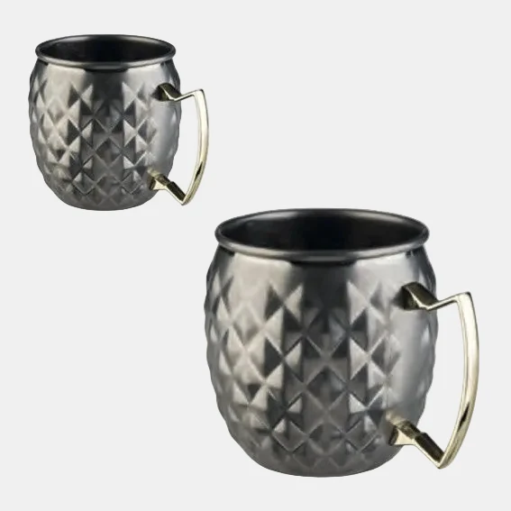 Taza abombada con asa estilo vintage acero inox. 9,5 x 12 x 10 cm. 0,5 cl. Varios colores - 1 Ud.